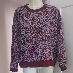 Madewell Maroon and Light Gray Abstract Pattern Crewneck Sweatshirt - Medium